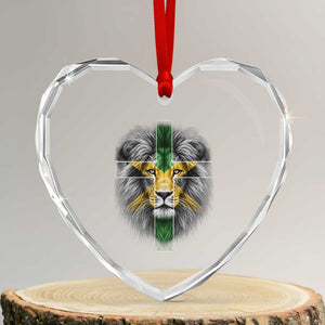 Lion of Judah Cross Jamaica Flag Heart Crystal Glass Ornament Christian Faith Jamaican Pride