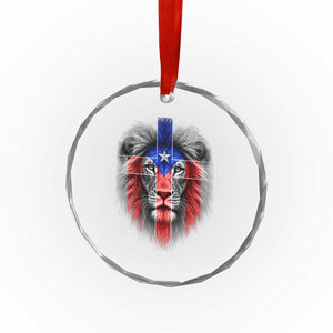 Lion of Judah Cross Puerto Rico Flag Crystal Glass Ornament Christian Faith Puerto Rican Pride