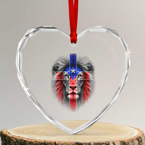Lion of Judah Cross Puerto Rico Flag Heart Crystal Glass Ornament Christian Faith Puerto Rican Pride