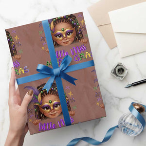 Little Miss Mardi Gras Wrapping Paper Roll Afro Messy Bun Girls Kids Mask Cute New Orleans TS10 Mocha Print Your Wear