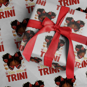 Little Miss Trinidad And Tobago Wrapping Paper Roll Afro Black Messy Bun Girl Trini Flag Bow TS10 White Print Your Wear