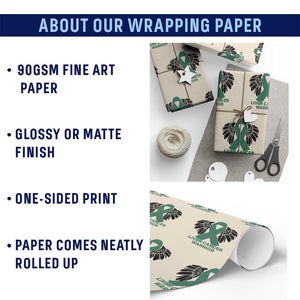 Liver Cancer Angel Warrior Wings Wrapping Paper Roll Green Ribbon Awareness Support Gift