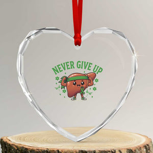Liver Cancer Awareness Transplant Support Heart Crystal Glass Ornament Never Give Up Nurse Gift