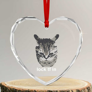 Lock TF In Cat Heart Crystal Glass Ornament Funny Gen Z Meme TS14 Transparent Glass 3'' Heart Print Your Wear