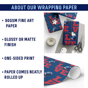 Love Football Fan Supporter Wrapping Paper Roll Gift For Game Day Lovers TS12 Print Your Wear