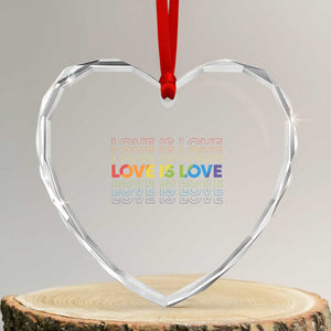 Love Is Love Rainbow Typography Heart Crystal Glass Ornament LGBTQ Support Gift