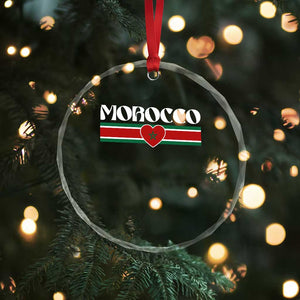 Love Morocco Retro Stripe Graphic Crystal Glass Ornament Maroc Moroccan Flag Heart