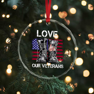 Love Our Veterans Crystal Glass Ornament American Flag Military Supportive Veterans Day TS10 Print Your Wear