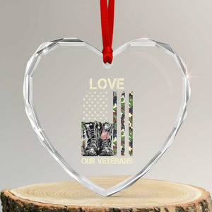 Love Our Veterans Heart Crystal Glass Ornament Camo American Flag Military Supportive Veterans Day TS10 Transparent Glass 3'' Heart Print Your Wear