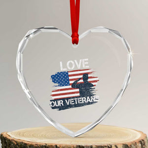Love Our Veterans Heart Crystal Glass Ornament Veterans Day Military Appreciation US Flag TS10 Transparent Glass 3'' Heart Print Your Wear