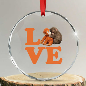 Love Punch the Baby Monkey Crystal Glass Ornament Cute Hugging Plush Toy Viral Friendship TS02 Transparent Glass 3'' Circle Print Your Wear
