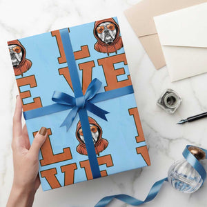Love Vintage Cool Bulldog Wrapping Paper Roll Game Day Dog Lover TS12 Light Blue Print Your Wear