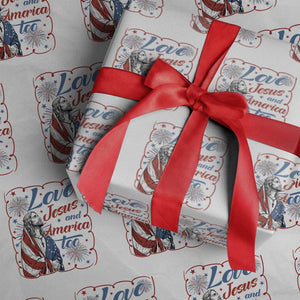 Loves Jesus and America Too Wrapping Paper Roll Patriotic Christian Jesus 4th of July TS14 White Print Your Wear