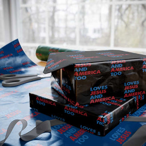 Loves Jesus and America Too Wrapping Paper Roll 4th of July Patriotic TS10 Black Print Your Wear