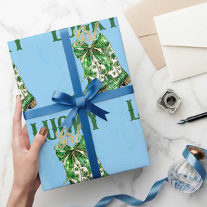 Lucky Cowgirl Wrapping Paper Roll Western Irish Cowboy St Patrick Day TS14 Light Blue Print Your Wear