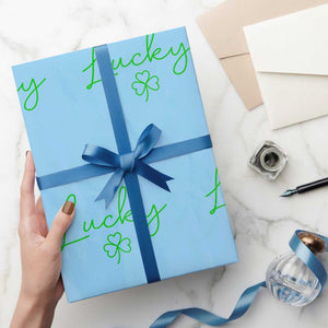 Lucky Irish Shamrock Wrapping Paper Roll St Patricks Day Letter Print Lightweight TS10 Light Blue Print Your Wear