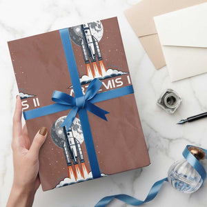Lunar Journey 2026 Retro Rocket Launch Wrapping Paper Roll Space Exploration Astronomy Enthusiasts Sci-Fi Lovers TS02 Mocha Print Your Wear