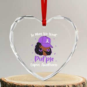Lupus Awareness Heart Crystal Glass Ornament African American Black Women Fight Lupus Purple Ribbon TS10 Transparent Glass 3'' Heart Print Your Wear