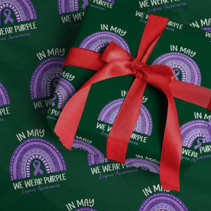 Lupus Awareness Wrapping Paper Roll In May We Wear Purple Ribbon Rainbow TS10 Green Print Your Wear