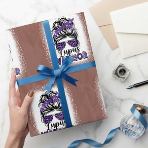 Lupus Warrior Wrapping Paper Roll Purple Ribbon Messy Bun Women TS10 Mocha Print Your Wear