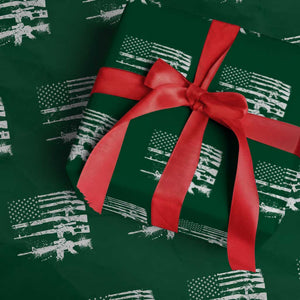 Machine Guns American Flag Wrapping Paper Roll For Gun Owner Lover 2A Retro Vintage TS02 Green Print Your Wear