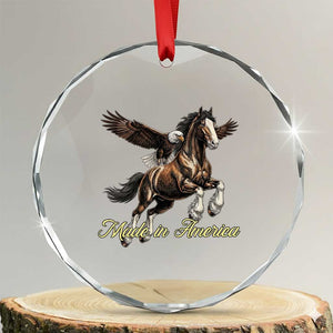 Made in America Patriotic Eagle and Horse Crystal Glass Ornament Strong American Pride Western Style TS02 Transparent Glass 3'' Circle Print Your Wear
