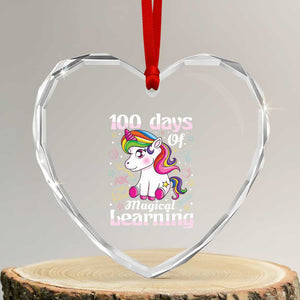 Magical Unicorn 100th Day of School Heart Crystal Glass Ornament Cute Girls Celebration Gift