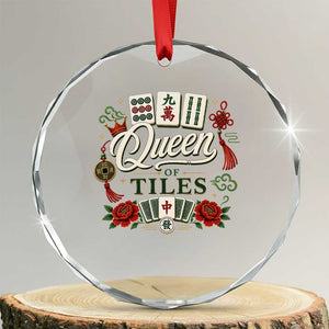 Mahjong Lovers Crystal Glass Ornament Queen Of Tiles Game Night Graphic