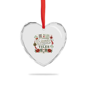 Mahjong Lovers Heart Crystal Glass Ornament Queen Of Tiles Game Night Graphic