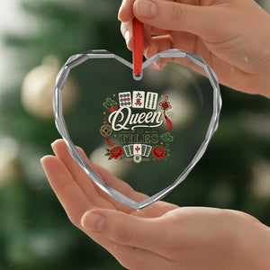 Mahjong Lovers Heart Crystal Glass Ornament Queen Of Tiles Game Night Graphic