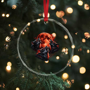 Majestic Three Wolves Howling at Red Blood Moon Graphic Crystal Glass Ornament Wild Nature with Celestial Astronomy TS02 Print Your Wear