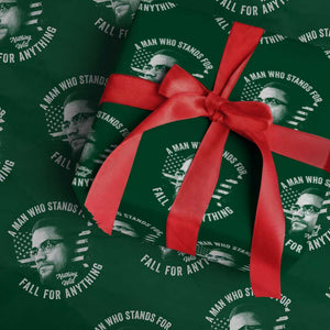 Malcolm X Wrapping Paper Roll A Man Who Stands For Nothing Will Fall For Anything American Flag TS11 Green Print Your Wear