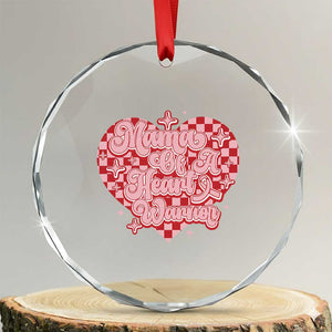 Mama Of A Heart Warrior Crystal Glass Ornament CHD Awareness Retro Red Checkered Heart TS11 Transparent Glass 3'' Circle Print Your Wear