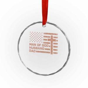 Man of God Husband Dad Christian Dad Father's Day Crystal Glass Ornament Vintage American Flag TS11 Print Your Wear