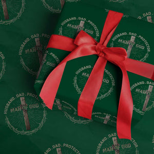 Man Of God Husband Dad Protector Wrapping Paper Roll Christian Dad Vintage Jesus Cross TS11 Green Print Your Wear