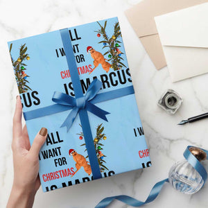 Marcus The Worm Robert Meme Wrapping Paper Roll All I Want For Christmas Is Marcus TS14 Light Blue Print Your Wear