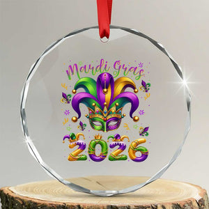 Mardi Gras 2026 Crystal Glass Ornament Funny Jester Hat Carnival Fleur De Lis TS11 Transparent Glass 3'' Circle Print Your Wear