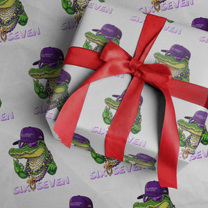 Mardi Gras Alligator Wrapping Paper Roll Funny Six Seven MAGA Political Meme TS14 White Print Your Wear
