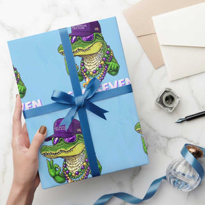 Mardi Gras Alligator Wrapping Paper Roll Funny Six Seven MAGA Political Meme TS14 Light Blue Print Your Wear