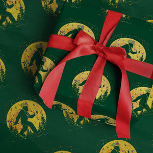 Mardi Gras Bigfoot Wrapping Paper Roll Funny Sasquatch Carnival Trendy Meme TS14 Green Print Your Wear