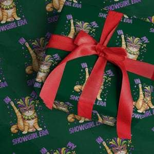 Mardi Gras Cat Wrapping Paper Roll In My Showgirl Era TS14 Green Print Your Wear
