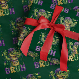 Mardi Gras Mardigator Alligator Six Seven Bruh Meme Wrapping Paper Roll TS12 Green Print Your Wear