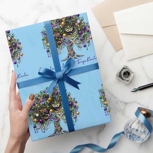 Mardi Gras Mask Tree Wrapping Paper Roll Laissez Les Bon Temps Rouler TS14 Light Blue Print Your Wear
