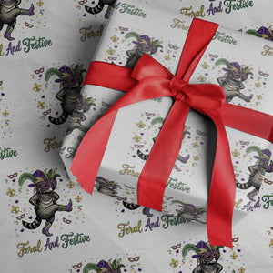 Mardi Gras Raccoon Wrapping Paper Roll Feral And Festive TS14 White Print Your Wear