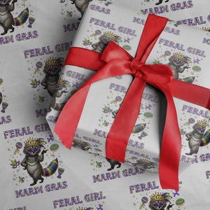 Mardi Gras Raccoon Wrapping Paper Roll Feral Girl Mardi Gras TS14 White Print Your Wear