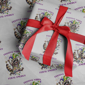 Mardi Gras Raccoon Wrapping Paper Roll Festive Vibes Feral Energy TS14 White Print Your Wear