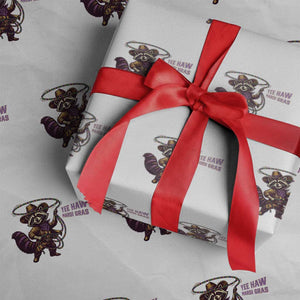 Mardi Gras Raccoon Wrapping Paper Roll Yee Haw Cowboy Mardi Gras Carnival Trendy Meme TS14 White Print Your Wear