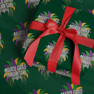 Mardi Gras Throw Girl Wrapping Paper Roll Funny New Orleans Carnival Headdress Beads TS11 Green Print Your Wear