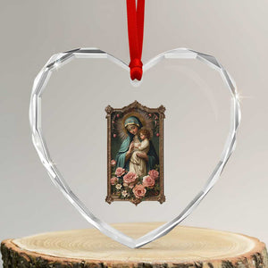 Marian Catholic Ave Maria Heart Crystal Glass Ornament Blessed Mother Mary Hail Vintage Aesthetic TS09 Transparent Glass 3'' Heart Print Your Wear