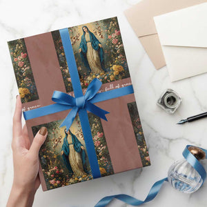 Marian Catholic Wrapping Paper Roll Hail Mary Full Of Grace Blessed Virgin Mary Floral TS10 Mocha Print Your Wear